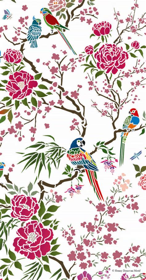 Parrot Chinoiserie Repeat Stencil Henny Donovan Motif