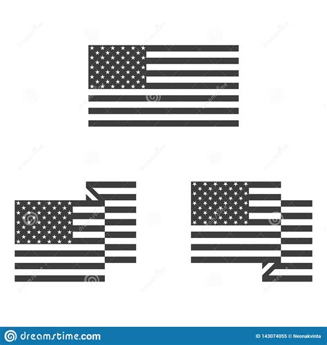 Icon Of The United States Flag In Black And White Stock Vector
