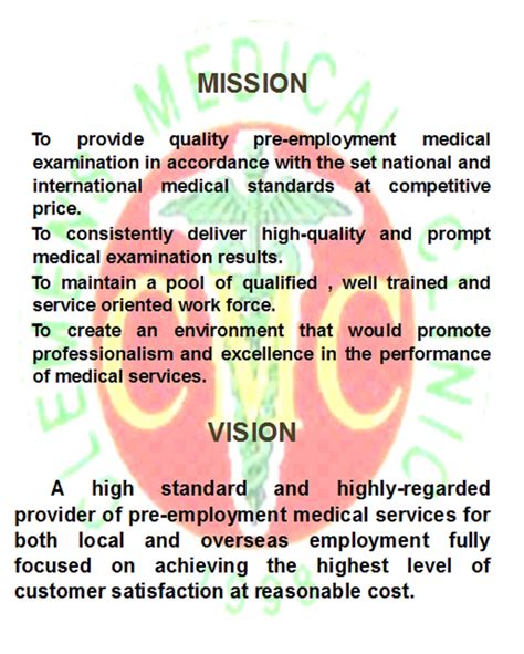 For example, the vision statement does not describe a future scenario that the company wants to achieve. Clemen's Medical Clinic: MISSION AND VISION