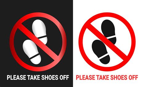 Please Take Shoes Off Sign With Footprints Silhouette Illustration For