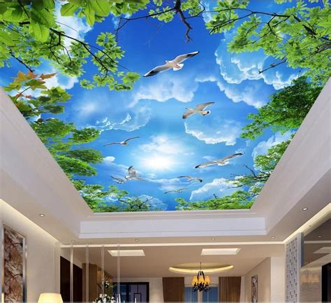 Home Improvement Custom Blue Sky White Cloud Ceilings Wall Mural Modern