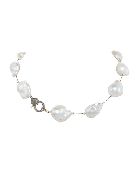 Margo Morrison Large White Baroque Pearl Necklace With Diamond Clasp