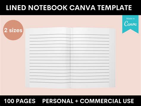 Lined Notebook Amazon KDP Canva Template 2 Sizes 100 | Etsy