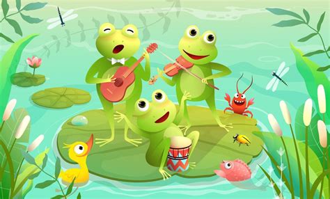 Premium Vector Kids Music Festival On A Lake Or Pond With Frogs