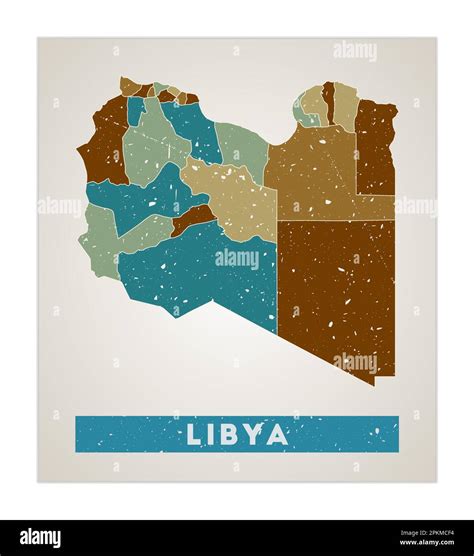 Libya Map Country Poster With Regions Old Grunge Texture Shape Of