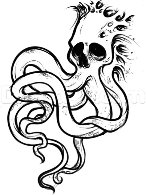 How To Draw An Octopus Skull Tattoo Step By Step Skulls Pop