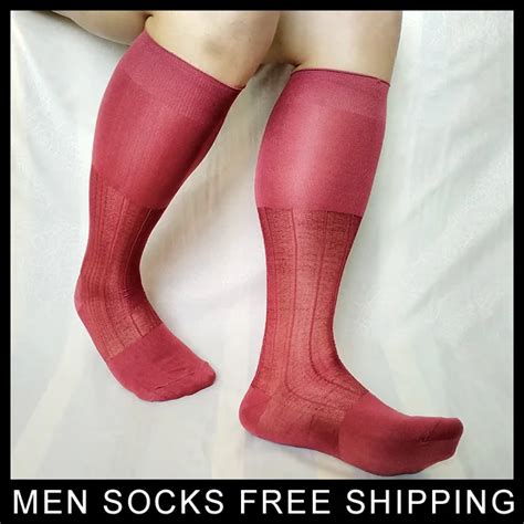 men tnt nylon silk socks softy formal dress long socks sexy mens knee high striped socks see