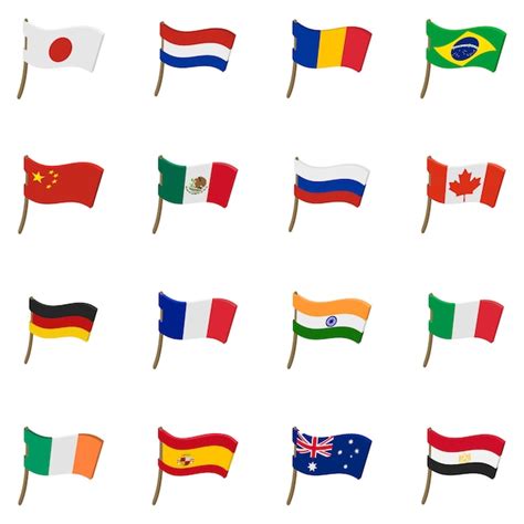 Iconos De La Bandera En Estilo De Dibujos Animados Aislado Vector Premium