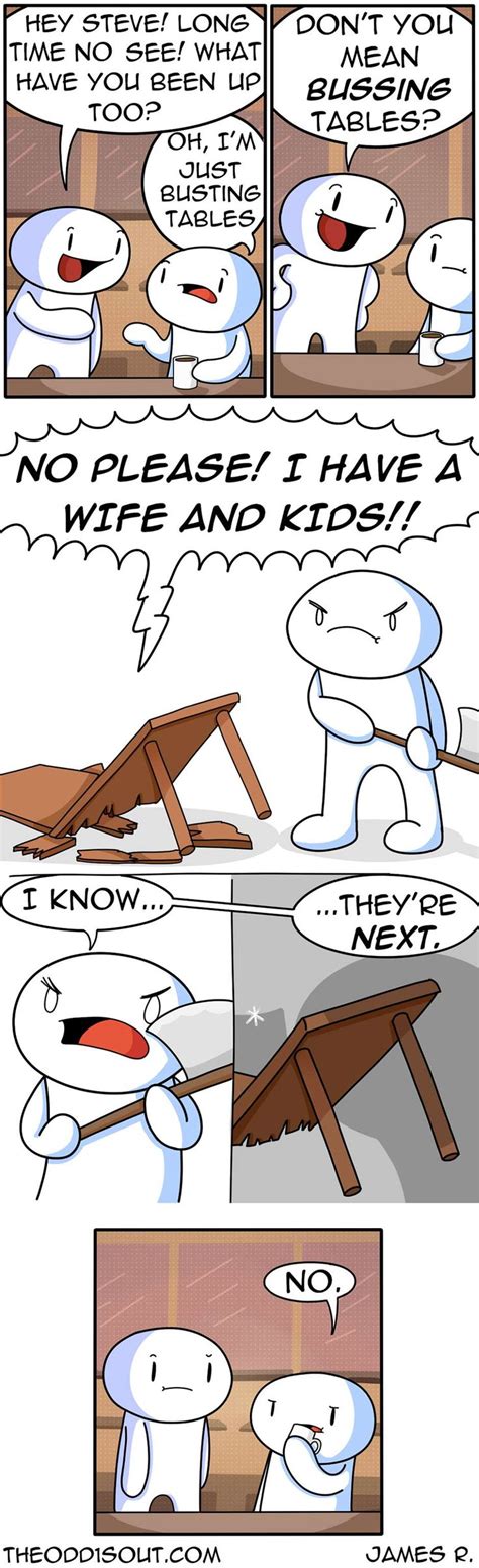 Theodd1sout Busting Tables Tapastic Comics Image 1 Funny Comics The Odd 1s Out Funny