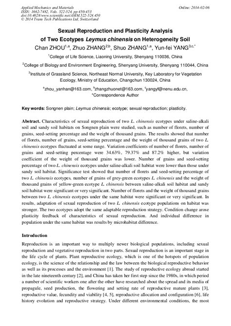 Sexual Reproduction And Plasticity Analysis Of Two Ecotypes Leymus Chinensis On Heterogeneity