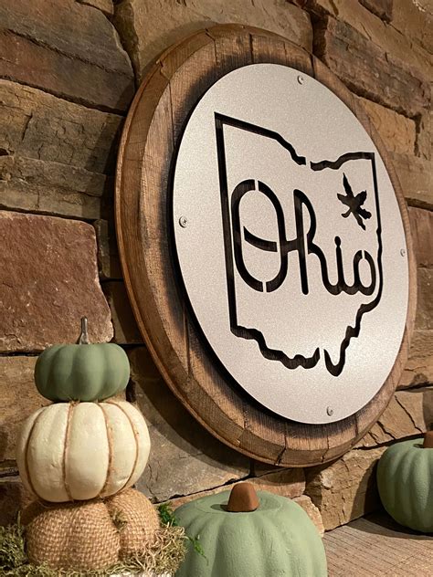 Ohio State Painted Metal Sign Attached On Authentic Bourbon Etsy