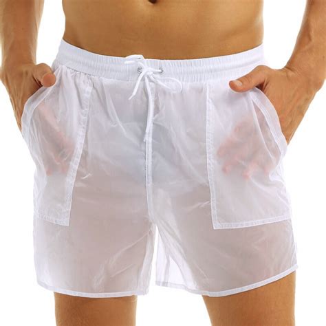 men s see through fabric swimming board surf shorts swimwear beachwear trunks ebay