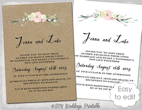Printable Rustic Wedding Invitation Template Rustic Flowers Blush