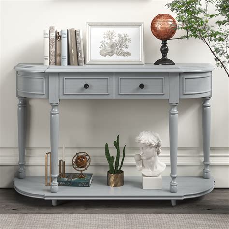 Uwr Nite Retro Circular Curved Entryway Table Solid Wood Console Table