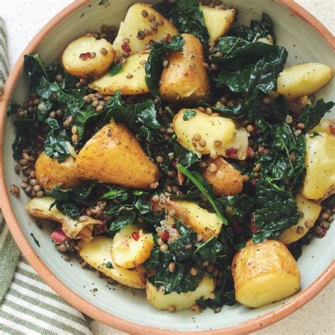 Potato And Lentil Salad With Kale And Roasted Rhubarb Thefeedfeed Com