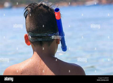 Boy With Snorkeling Mask Stock Photo Alamy