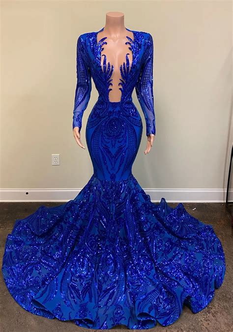 Royal Blue Long Sleeve Sequin Prom Dress Prom Dresses 2021 Luxury Black Luxury Aliexpress
