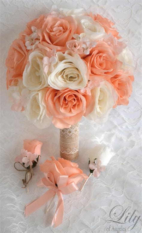 17 Piece Package Silk Flowers Wedding Bouquet Artificial Bridal