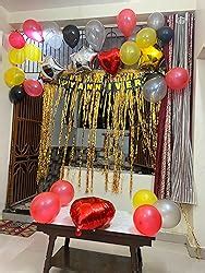 Theme My Party Happy Anniversary Decoration Combo Happy Anniversary Banner Gold Foiled Fringe