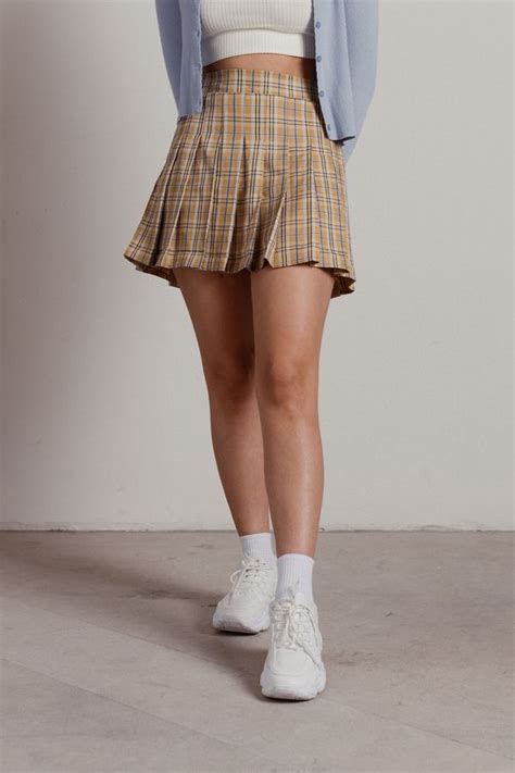 So What Tan Pleated Plaid Mini Skirt 32 Tobi Us Plaid Tennis Skirt