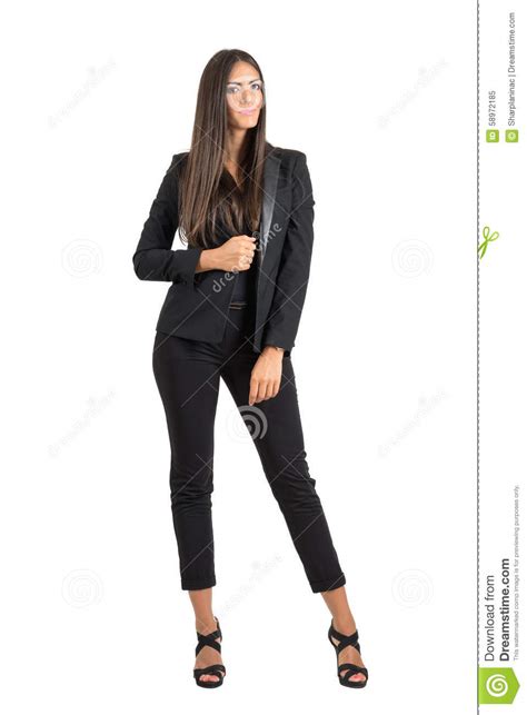 Young Tanned Business Woman Posing And Smiling Looking At