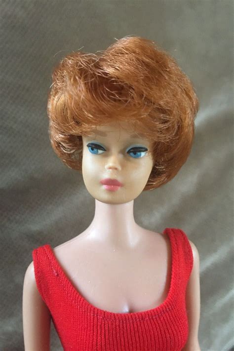 Vintage Titian Red Head Bubblecut Barbie In Helenca Swimsuit Pink Lips Barbie Bubble Barbie