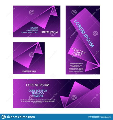 Purple Abstract Geometric Banners Set Abstract Triangular Shapes With