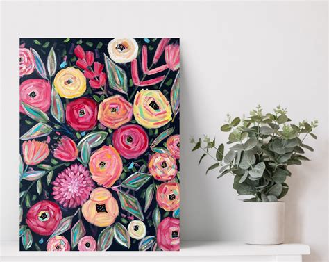Bold Floral Print Flower Wall Art Colorful Floral Artwork Etsy