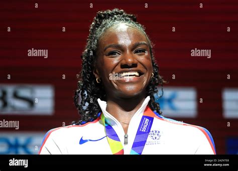 Great Britains Dina Asher Smith With The Gold Medal In The 200 Metres Women Final Race During
