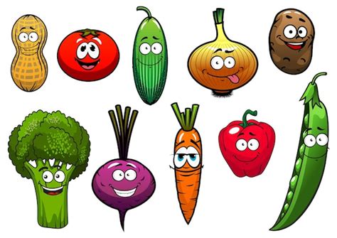 Personajes De Dibujos Animados De Verduras Vector Premium