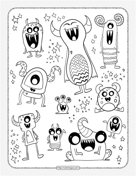 Monsters Doodle Pdf Coloring Page Monsters Coloring P