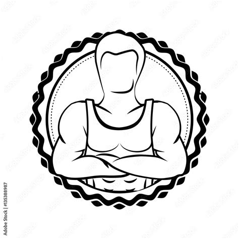 Silhouette Sticker Border With Muscle Man Crossed Arms Vector