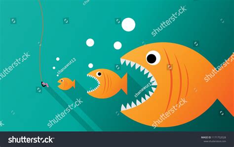 Big Fish Eat Small Fish Feeding Vetor Stock Livre De Direitos