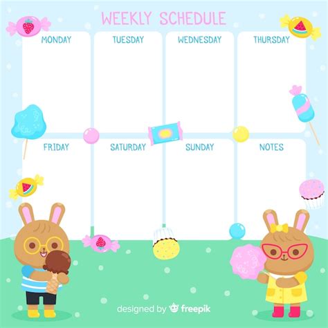 Free Vector Cute Hand Drawn Weekly Schedule Template