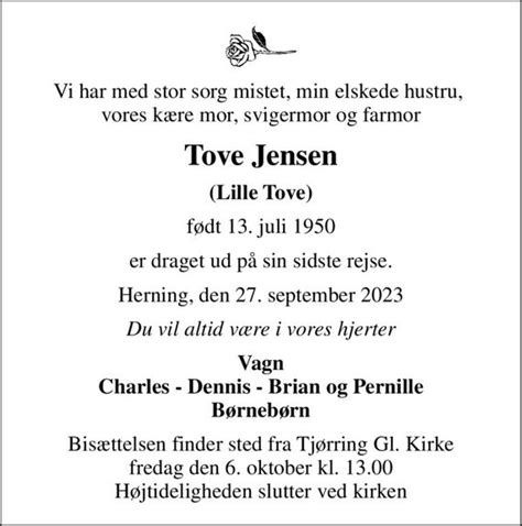 Tove Jensen Dødsannoncer I Danmark