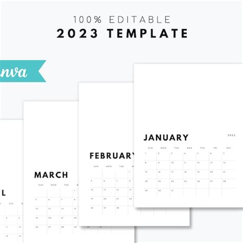 2023 Calendar Template Printable Customizable Editable Etsy