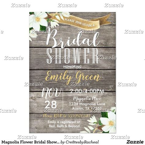 Magnolia Flower Bridal Shower Invitation Rustic Zazzle