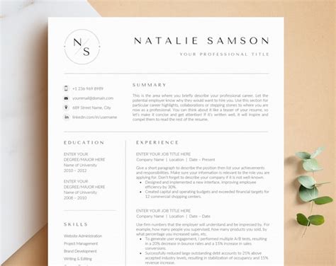 Resume Template CV Template Professional Resume Template Etsy