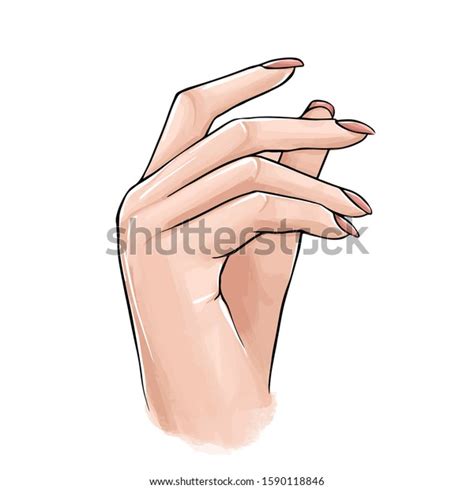 Vector Beautiful Woman Hand With Nude Nail Polish Hand Drawn Female