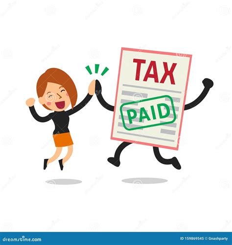 Vector Cartoon Happy Businesswoman Paid Tax Stock Vector Illustration