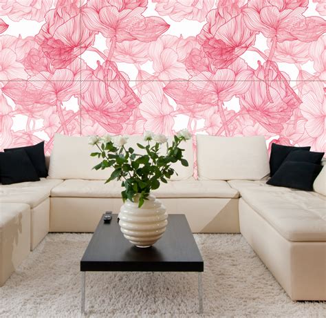 Large Pink Flowers Wallpaper Removable Wall Stickers And Wall Decals