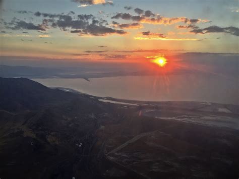 Sunset Over The Great Salt Lake Aerial View Sunset Aerial