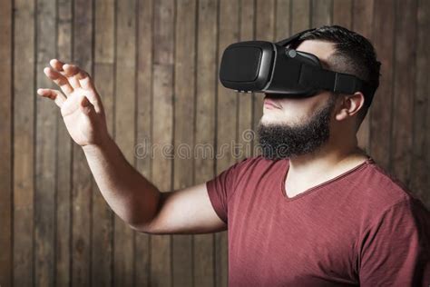 Guy Vr Glasses Showing Gesture Virtual Reality Glasses Stock Photos