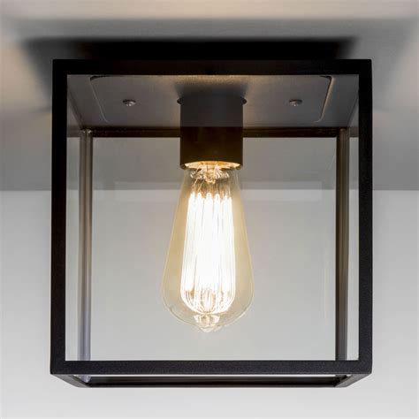 Ax7389 Box Ceiling Light In Textured Black With Clear Glass Diffuser