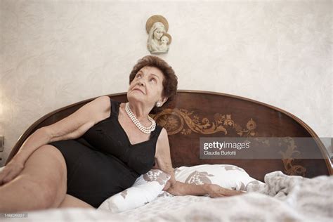 Old Lady In Bodysuit Laying In Bed Old Women Lady Bodysuit