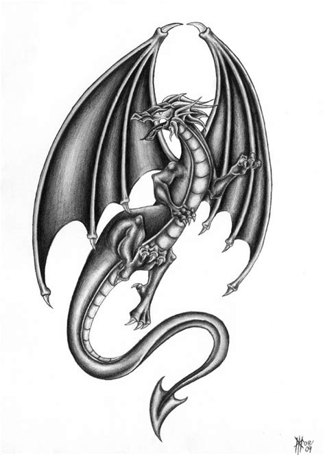 Nice Pencilwork Flying Dragon Tattoo Design Tattooimagesbiz