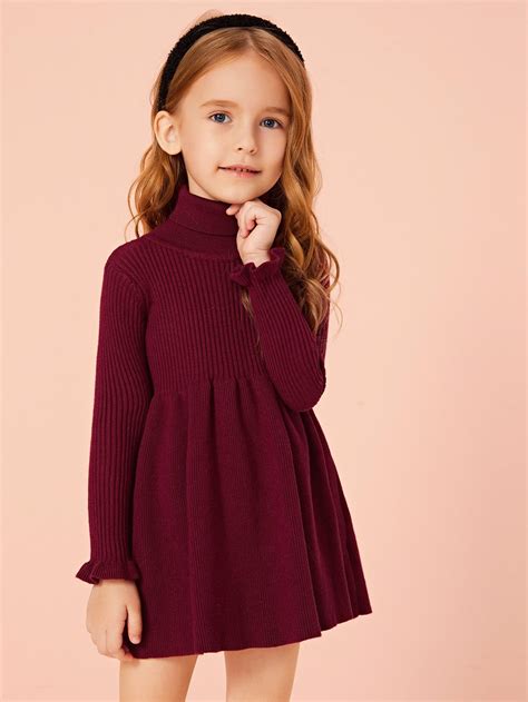 Toddler Girls Turtleneck Flounce Sleeve Sweater Dress Shein Usa