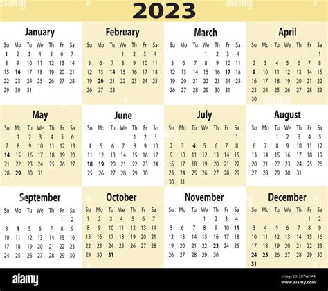 Calendar 2023 Vector Vectors Stock Vector Images Alamy