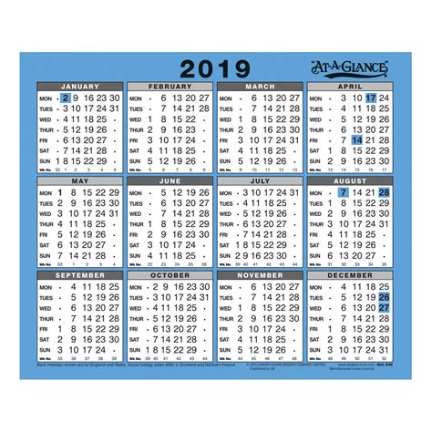 At A Glance 2019 Walldesk Calendar Year To View Gloss Board Binding
