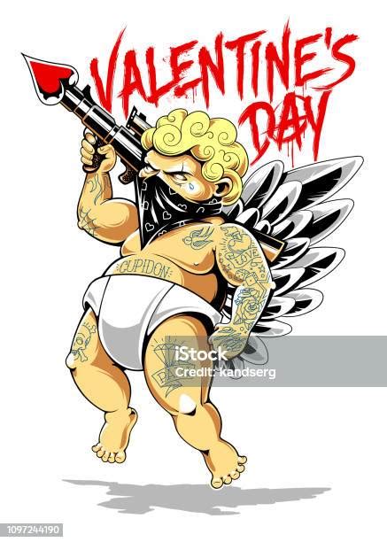 Tattooed Cupidon Vector Art With Lettering Stock Illustration Download Image Now Istock